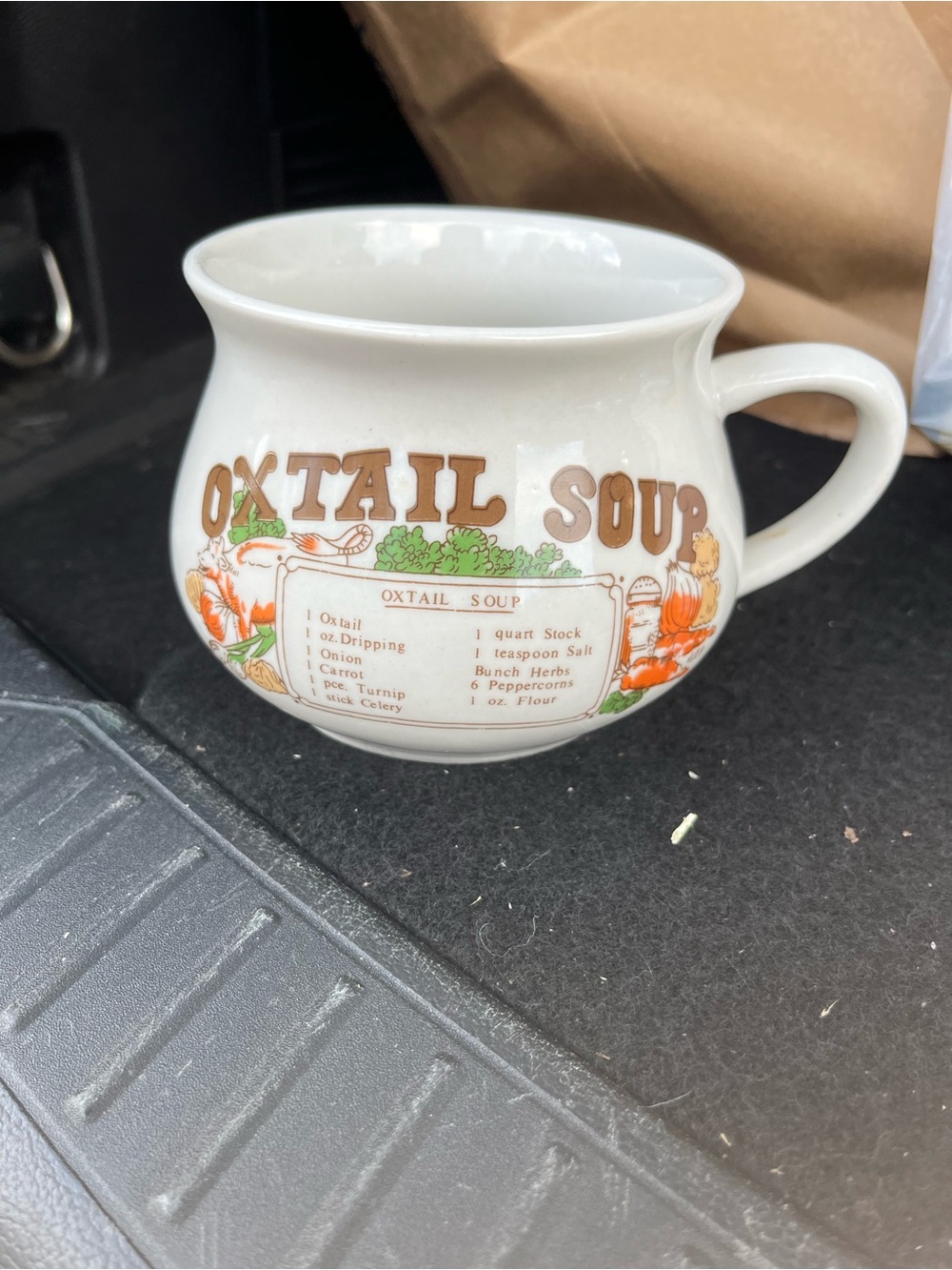 Oxtail Soup Ceramic Mug - White with Brown & Green Accents